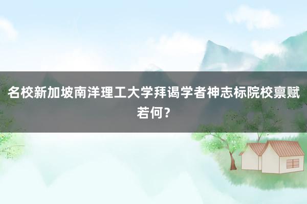 名校新加坡南洋理工大学拜谒学者神志标院校禀赋若何？