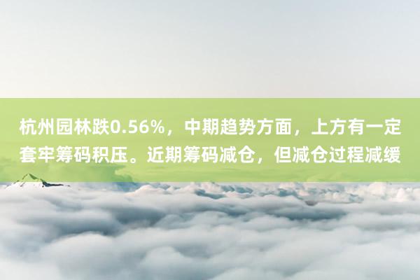 杭州园林跌0.56%，中期趋势方面，上方有一定套牢筹码积压。近期筹码减仓，但减仓过程减缓