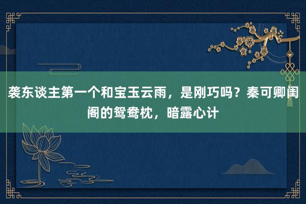 袭东谈主第一个和宝玉云雨，是刚巧吗？秦可卿闺阁的鸳鸯枕，暗露心计